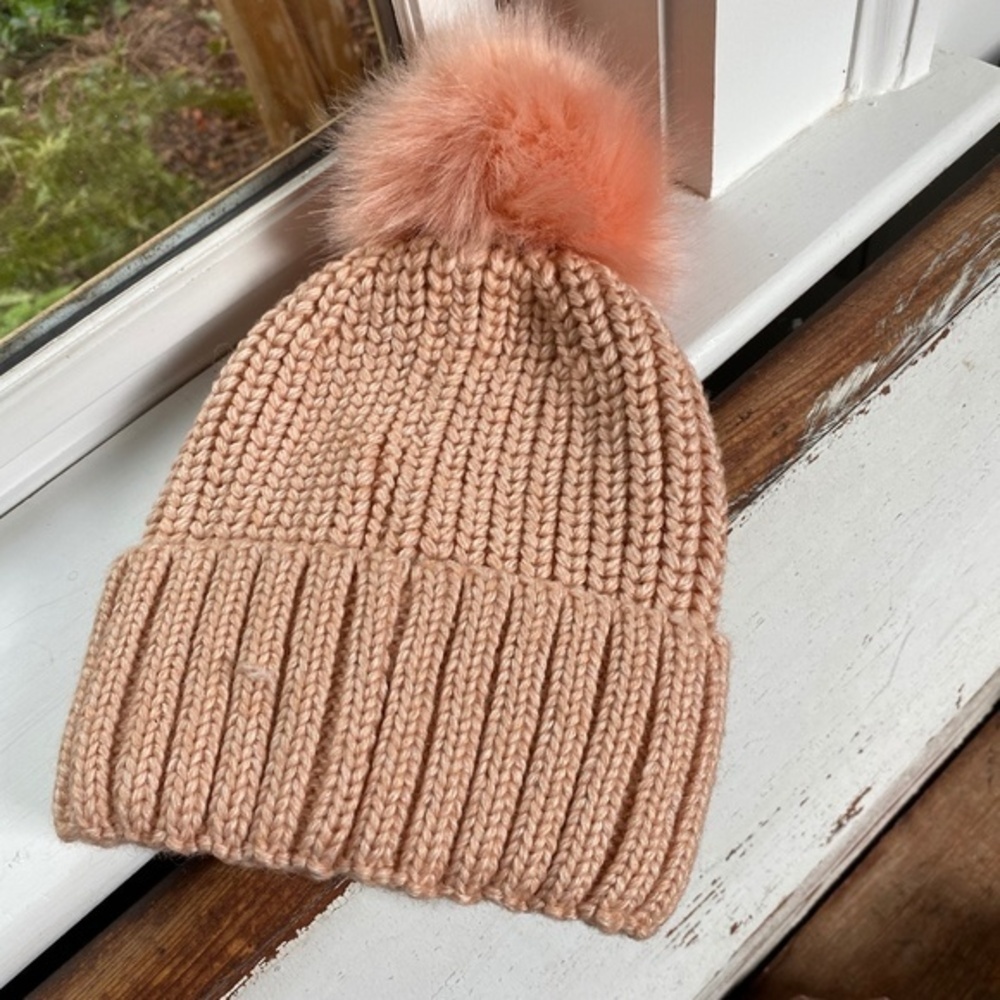 Anthropologie Peach Faux Fur Pom Cuff Beane